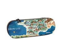 JKSEEPYN Trousse à crayons et trousse de maquillage en cuir avec motif carte de la Grèce - Organiseur élégant pour l'école, le bureau et les voyages, Noir , Taille unique, Cartable