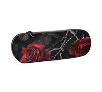 JKSEEPYN Trousse à crayons et trousse de maquillage en cuir avec motif de roses noires gothiques, organiseur élégant pour l'école, le bureau et les voyages, Noir , Taille unique, Cartable