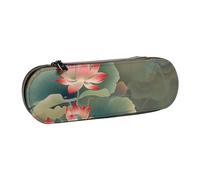 JKSEEPYN Trousse à crayons et trousse de maquillage en cuir avec motif fleur de lotus et libellule - Organiseur élégant pour l'école, le bureau et les voyages, Noir , Taille unique, Cartable