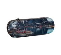 JKSEEPYN Trousse à crayons et trousse de maquillage en cuir avec motif Îles de Norvège - Organiseur élégant pour l'école, le bureau et les voyages, Noir , Taille unique, Cartable