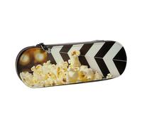 JKSEEPYN Trousse à crayons et trousse de maquillage en cuir avec motif imprimé de cinéma et pop-corn, organiseur élégant pour l'école, le bureau et les voyages, Noir , Taille unique, Cartable