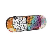 JKSEEPYN Trousse à crayons et trousse de maquillage en cuir avec motif « Left and Right Brain Advantage » - Organiseur élégant pour l'école, le bureau et les voyages, Noir , Taille unique, Cartable