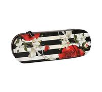 JKSEEPYN Trousse à crayons et trousse de maquillage en cuir rigide avec imprimé de roses rouges et noires et blanches, organiseur élégant pour l'école, le bureau et les voyages, Noir , Taille unique,