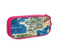 JKSEEPYN Trousse à crayons imprimée carte de la Grèce noire, organiseur de maquillage, pochette zippée double couche avec emplacements pour stylos et poches pour le bureau, les voyages ou l'école,