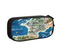 JKSEEPYN Trousse à crayons imprimée carte de la Grèce noire, organiseur de maquillage, pochette zippée double couche avec emplacements pour stylos et poches pour le bureau, les voyages ou l'école,