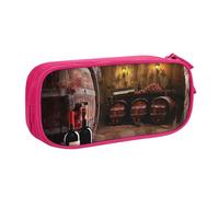 JKSEEPYN Trousse à crayons imprimée cave à vin rouge, organiseur de maquillage noir, pochette zippée double couche avec emplacements pour stylos et poches pour le bureau, les voyages ou l'école, rose,