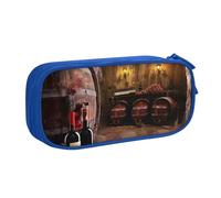 JKSEEPYN Trousse à crayons imprimée cave à vin rouge, organiseur de maquillage noir, pochette zippée double couche avec emplacements pour stylos et poches pour le bureau, les voyages ou l'école, bleu,