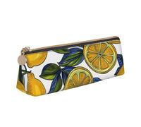 JKSEEPYN Trousse à crayons imprimée écailles de sirène pour étudiants filles garçons - Trousse triangulaire en cuir PVC pour papeterie, maquillage, école, bureau, voyage, Motif citron, Taille unique