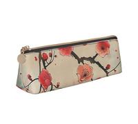 JKSEEPYN Trousse à crayons imprimée écailles de sirène pour étudiants filles garçons - Trousse triangulaire en cuir PVC pour papeterie, maquillage, école, bureau, voyage, Imprimé floral prune