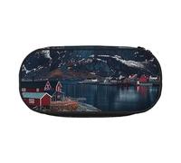 JKSEEPYN Trousse à crayons imprimée Îles Norvège et trousse de maquillage de voyage - Trousse à crayons amusante avec fermeture éclair pour l'école et le bureau, Noir , Taille unique, Cartable