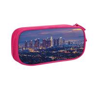JKSEEPYN Trousse à crayons imprimée Los Angeles Skyline noire, organiseur de maquillage, pochette zippée double couche avec emplacements pour stylos et poches pour le bureau, les voyages ou l'école,