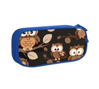 JKSEEPYN Trousse à crayons marron avec motif chouettes mignonnes de dessin animé, organiseur de maquillage noir, pochette zippée double couche avec emplacements pour stylos et poches pour le bureau,