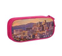 JKSEEPYN Trousse à crayons noire à motif coucher de soleil de Las Vegas, trousse à maquillage double couche avec emplacements pour stylos et poches pour le bureau, les voyages ou l'école, rose, Taille
