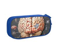 JKSEEPYN Trousse à crayons noire avec imprimé cerveau humain, pochette à double couche zippée avec emplacements pour stylos et poches pour le bureau, les voyages ou l'école, bleu, Taille unique,
