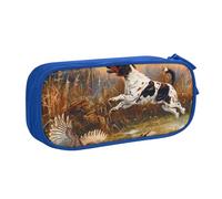 JKSEEPYN Trousse à crayons noire avec imprimé faisan attrapant un chien, pochette à fermeture éclair double couche avec emplacements pour stylos et poches pour le bureau, les voyages ou l'école, bleu,