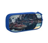 JKSEEPYN Trousse à crayons noire imprimée Îles de Norvège - Organiseur de maquillage double couche avec emplacements pour stylos et poches pour le bureau, les voyages ou l'école, bleu, Taille unique,