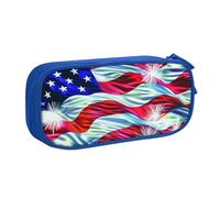 JKSEEPYN Trousse à crayons patriotique 4 juillet avec imprimé drapeau américain noir, organiseur de maquillage, pochette zippée double couche avec emplacements pour stylos et poches pour le bureau,