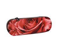 JKSEEPYN Trousse à crayons rigide en cuir avec imprimé de roses rouges et trousse de maquillage, organiseur élégant pour l'école, le bureau et les voyages, Noir , Taille unique, Cartable