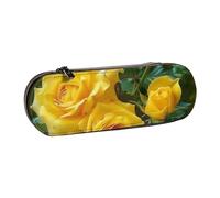 JKSEEPYN Trousse à crayons rigide en cuir avec imprimé roses jaunes et trousse de maquillage, organiseur élégant pour l'école, le bureau et les voyages, Noir , Taille unique, Cartable