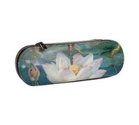 JKSEEPYN Trousse à crayons rigide en cuir avec motif libellule lotus et trousse de maquillage, organiseur élégant pour l'école, le bureau et les voyages, Noir , Taille unique, Cartable