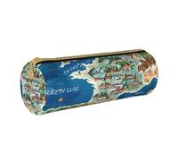 JKSEEPYN Trousse à crayons ronde en cuir imprimé lézard vert pour étudiants, filles, garçons, trousse de maquillage pour l'école, le bureau, les voyages, Carte de la Grèce, Taille unique, Cartable