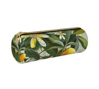 JKSEEPYN Trousse à crayons ronde en cuir imprimé plage pour étudiants, filles, garçons, trousse de maquillage pour l'école, le bureau, les voyages, Fleur de citron jaune, Taille unique, Cartable
