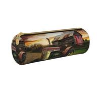JKSEEPYN Trousse à crayons ronde en cuir imprimé rose violette pour étudiants, filles, garçons, trousse de maquillage pour école, bureau, voyage, Old Tractor Photo Farm, Taille unique, Cartable
