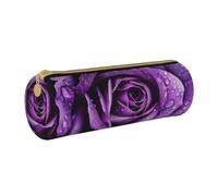 JKSEEPYN Trousse à crayons ronde en cuir imprimé rose violette pour étudiants, filles, garçons, trousse de maquillage pour école, bureau, voyage, Violet Rose, Taille unique, Cartable