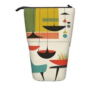 JKSEEPYN Trousse à crayons télescopique, belle trousse à crayons avec imprimés de fleurs blanches et dorées, trousse portable pour l'école, le bureau, les voyages, Impressions modernes du milieu du