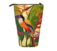 JKSEEPYN Trousse à crayons télescopique, composition en rouge, jaune, bleu et noir, joli organisateur de crayons, trousse portable pour l'école, le bureau, les voyages, Oiseau du Paradis tropical