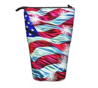 JKSEEPYN Trousse à crayons télescopique, trousse à crayons portable avec imprimé planète, pour l'école, le bureau, les voyages, Drapeau américain patriotique du 4 juillet, Taille unique, Cartable