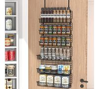 JKsmart Étagère à épices à 6 niveaux avec crochet de porte, fixation murale et au-dessus de la porte, étagère à épices pour cuisine, garde-manger, porte, armoire, deux tailles, grande capacité, noir