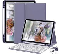 JKSML Étui avec clavier pour iPad A16 11{^>e<^} génération 2025/10e génération 2022 (11/11") avec porte-crayon, clavier Bluetooth sans fil magnétique, amovible, coque arrière en TPU souple (bleu gris)