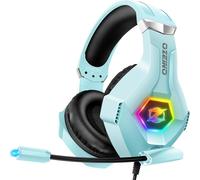 JKUM-Casque De Jeu,Effets Sonores 3D,Microphone À Réduction Du Bruit,Casque De Jeu Pour Ps4,Ps5,Xbox One,Pc,Switch (Bleu Clair)