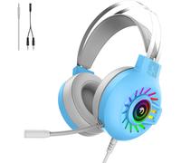 JKUM-Casque De Jeu Filaire Stéréo 3,5 Mm Avec Rétroéclairage Arc-En-Ciel Rvb,Casque Professionnel Avec Son Surround Stéréo Et Microphone Antibruit,Pour Ps4/Xbox One/Mac/Pc (Bleu)