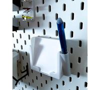 JL House IKEA SKÅDIS Boîte à notes, pour IKEA SKÅDIS - 90 x 90 x 30 mm - Blanc - Avec tube porte-stylo - Organiseur pour et stylo - Compatible avec tableau perforé IKEA Skadis