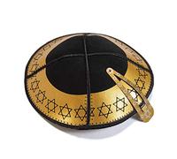 JL Kippha's Or Cuir Noir Adulte juif Étoile de David Kippa Kippa Kippa Head Cap Synagogue