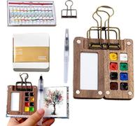 JL&MI Ensemble d'aquarelle professionnel - Palette de peinture portable avec carnet de croquis, pinceau et clip en métal | Kit d'art de voyage pour débutants, artistes et étudiants en plein air (bois