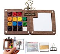 JL&MI Ensemble d'aquarelle professionnel - Palette de peinture portable avec carnet de croquis, pinceau et clip en métal | Kit d'art de voyage pour débutants, artistes et étudiants en plein air (bois