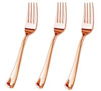 JL Prime Lot de 50 fourchettes en plastique or rose en vrac, ensemble de couverts en réutilisables plastique or rose, couverts en or rose, lot de 50 fourchettes en plastique or rose