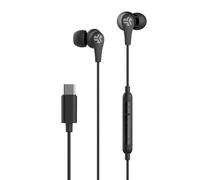JLab JBuds Pro Signature Écouteurs filaires, connexion USB-C, commandes musicales, micro universel, ajustement personnalisé avec ailettes Cush, noir