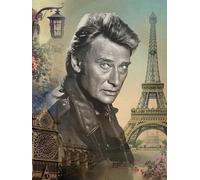 JLANEZI 5D Bricolage Diamant Peinture Johnny Hallyday Point De Croix Diamant Broderie Plein Foret Rond Mosaïque Décoration,G,30x40cm