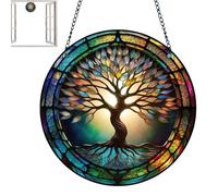 jlceh Panneau de vitrail à Suspendre, Arbre d'ornement de fenêtre | Décor de fenêtre coloré Arbre de Vie/Libellule/Papillon - Attrape-Soleil décoratif en vitrail de Jardin, pour l'extérieur,