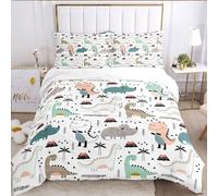 JLCZBT Parure de lit pour enfants avec housse de couette 135 x 200 cm, motif animaux de dessin animé de dinosaures, ensemble de literie mignon avec motif dinosaure pour garçons adolescents avec taie