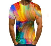 JLDWYKK T-Shirt 3D Rainbow Striped Crewneck Sweat Summer Casual Top Unisex Quick Dry Short Sleeve