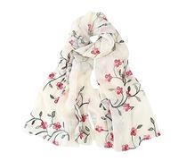 JLGY Écharpe en soie pour femme - Écharpes d'automne élégantes pour femmes - Écharpe d'épaule surdimensionnée - Écharpe avec broderie florale - Écharpe en soie fine - Écharpe chaude en soie, beige, F