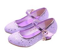 JLHu Fille Bout Fermé Chaussures de Princesse Elsa Cendrillon Aurora Talon Haut Chaussures pour Déguisement Enfant Anniversaire Carnaval Noël Soirée Mariage Sandales Antidérapante,Violet,31