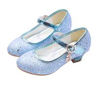 JLHu Fille Bout Fermé Chaussures de Princesse Elsa Cendrillon Aurora Talon Haut Chaussures pour Déguisement Enfant Anniversaire Carnaval Noël Soirée Mariage Sandales Antidérapante,Bleu,38