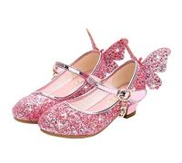JLHu Fille Chaussures de Princesse Elsa Talon Haut Chaussures pour Déguisement Bout Fermé Reine des Neiges Soirée Carnaval Noël Fête Cadeau Cendrillon Enfant Sandales Antidérapant,Rose,31