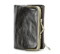 JLISENYIG Portefeuille à deux volets pour femme, porte-monnaie en cuir véritable, brosse antivol, portefeuille en cuir de vache première couche, avec poche à fermeture à baiser, forme unique et